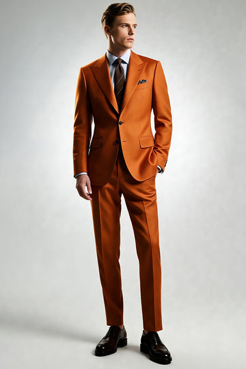 Dark Orange Peak Lapel One Button Men's Suits
